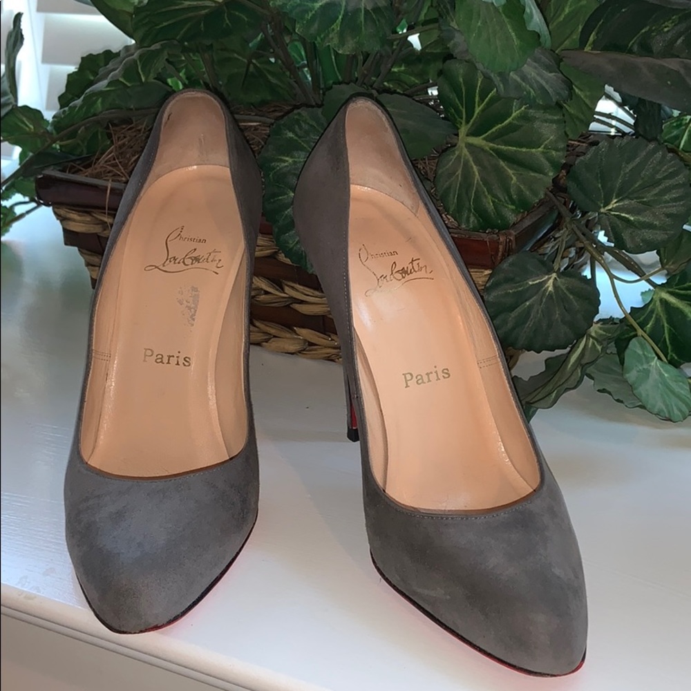Grey suede Christian Loubs heels